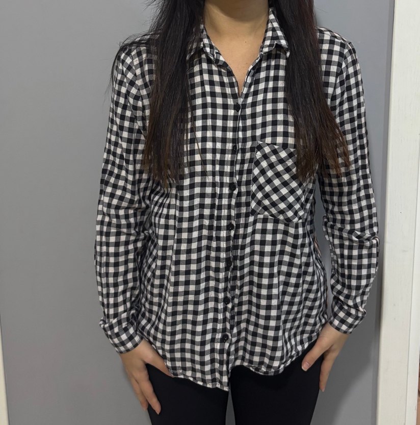 Kadın Gri Beyaz Kareli Pamuklu Gömlek - Görsel 5