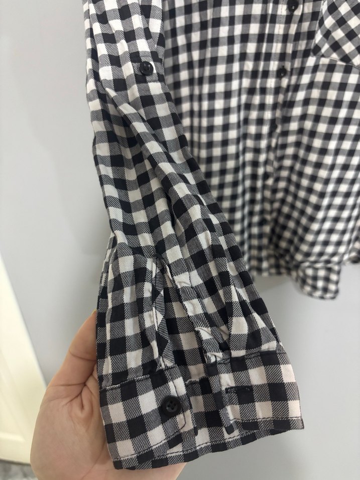 Kadın Gri Beyaz Kareli Pamuklu Gömlek - Görsel 2