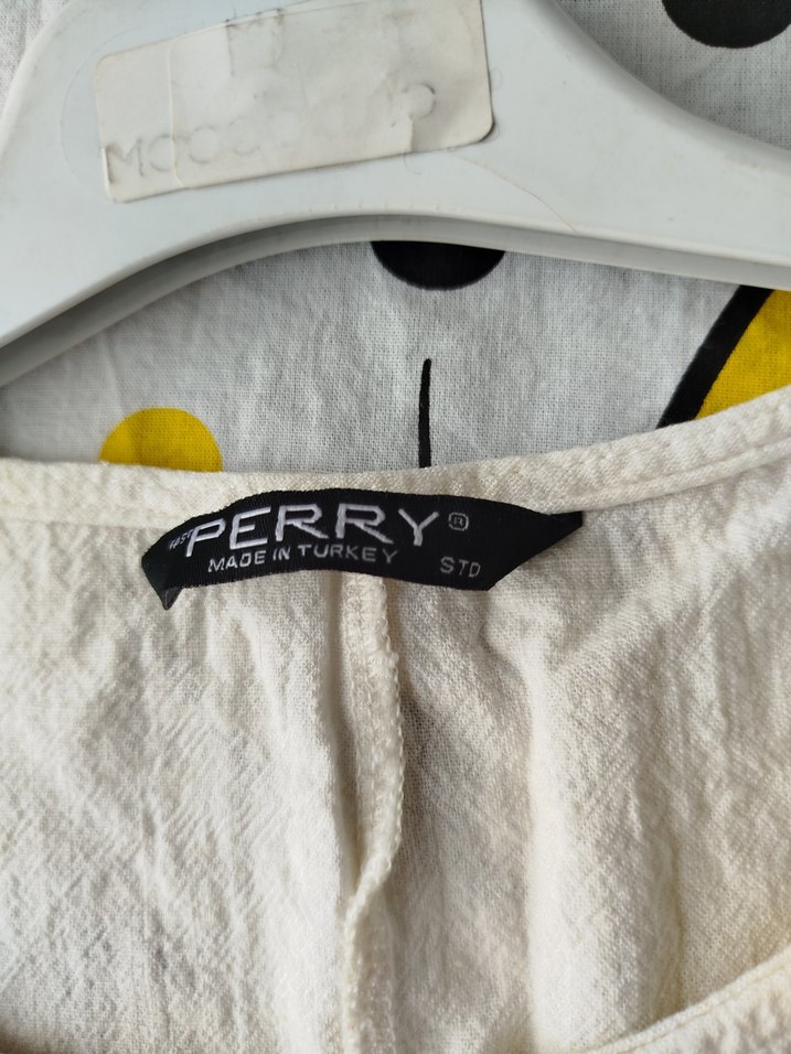 Kadın Keten Kısa Kollu Beyaz Basic Bluz - Görsel 2