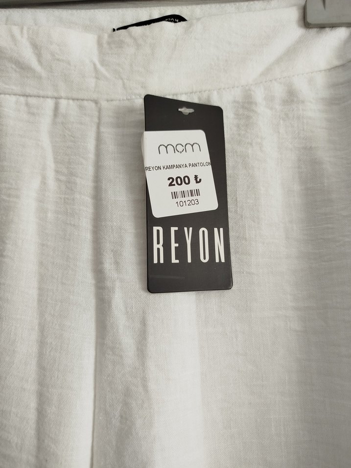 Beyaz Kadın Keten Salaş Midi Pantolon - Görsel 2