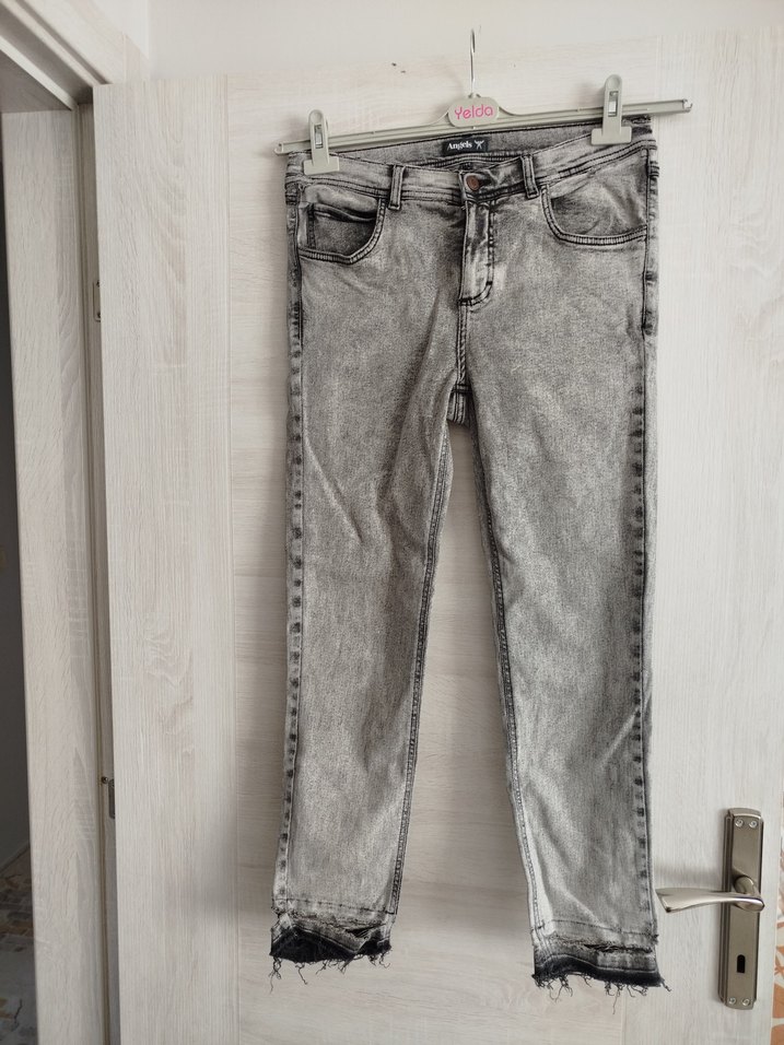Gri Düğmeli Kadın Denim Jean - Görsel 3