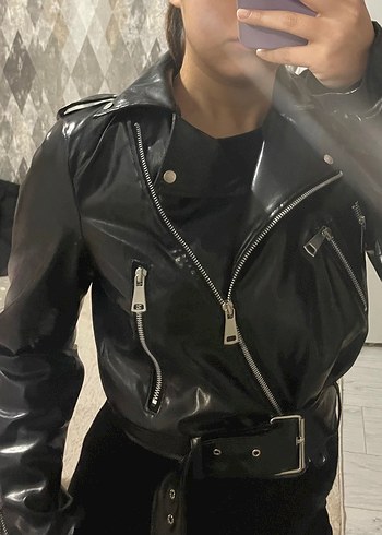 Kadın Siyah Deri ceket - Görsel 2