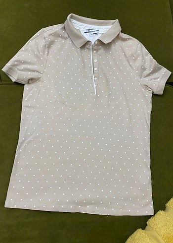 38 Beden ten rengi Renk Bej Desenli Kısa Kollu Polo Tişört