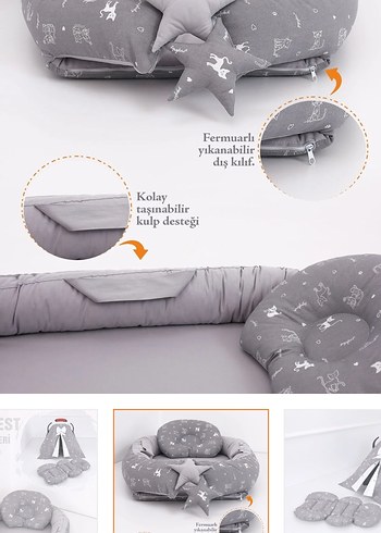 Gri Desenli Bebek Babynest seti - Görsel 2