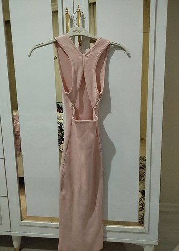 Pembe Uzun Kollu Yüksek Yaka Triko Elbise - Görsel 2