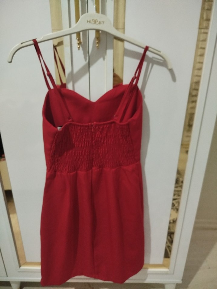 Kadın Kırmızı Mini Saten elbise - Görsel 2