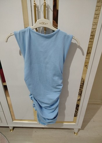 Mavi Drapeli Kolsuz mini elbise - Görsel 2