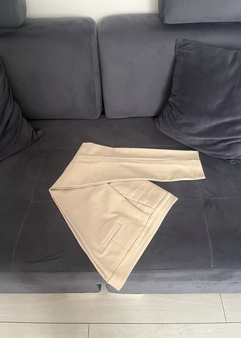 Bej Kadın Midi Kumaş Pantolon