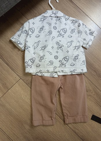 Bej Desenli Kısa Kollu Bebek Erkek Takımı - Görsel 2