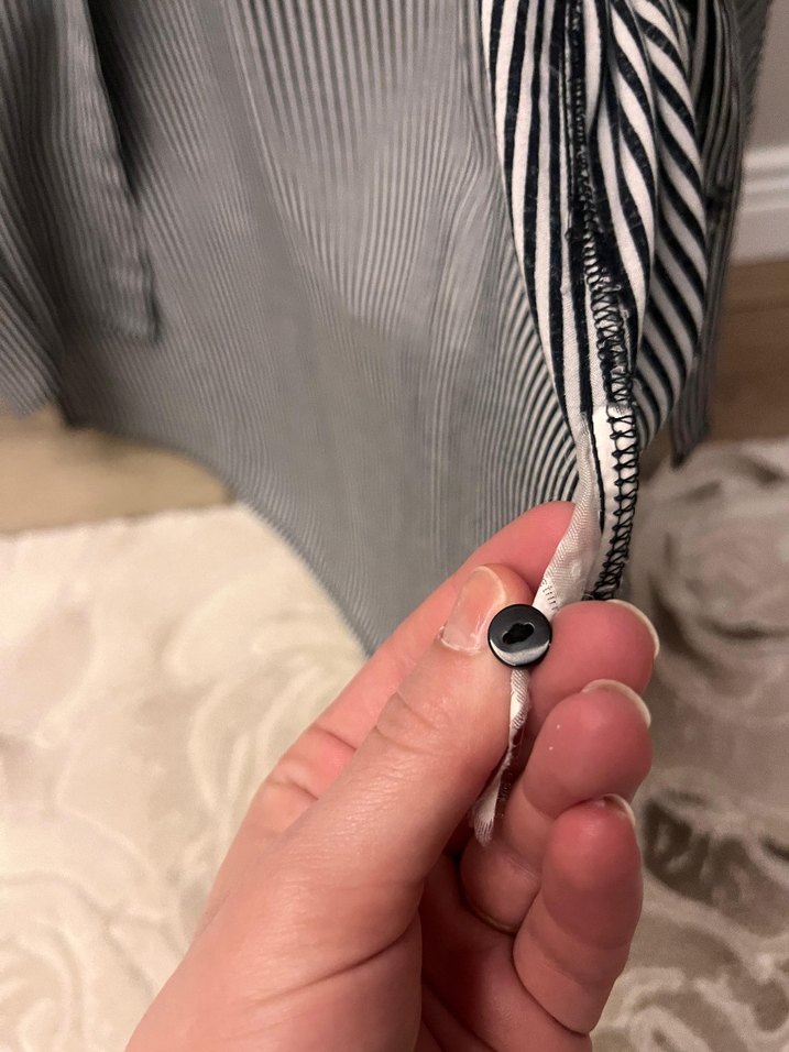 Uzun Kollu Çizgili Gri Kadın Gömlek - Görsel 4