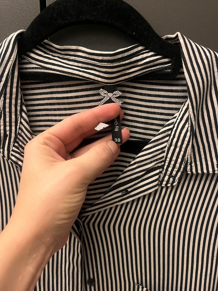 Uzun Kollu Çizgili Gri Kadın Gömlek - Görsel 3