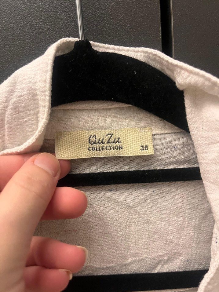 Düğmeli Beyaz Keten Kadın Gömlek - Görsel 3