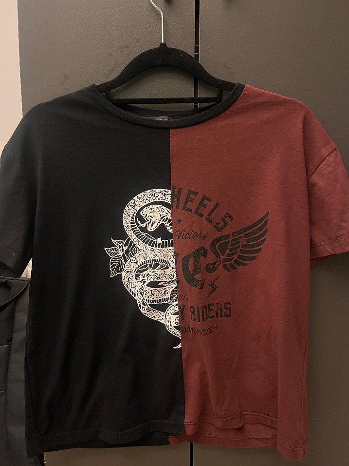 bordo siyah Kadın tişört - Görsel 2