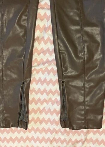 Zara Deri Kahverengi Kadın Pantolon - Görsel 2