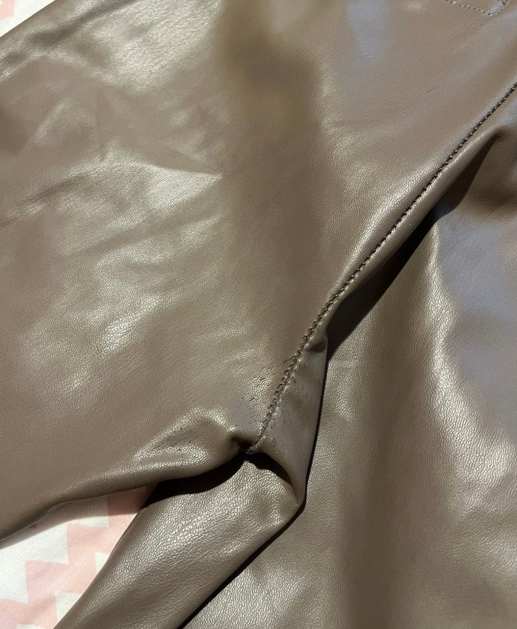 Zara Deri Kahverengi Kadın Pantolon - Görsel 3