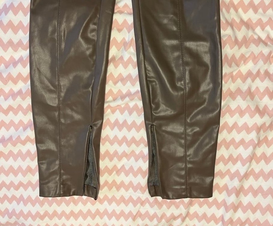 Zara Deri Kahverengi Kadın Pantolon - Görsel 2