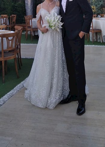 Straplez A Kesim Uzun Beyaz Gelinlik Oleg Cassini - Görsel 6