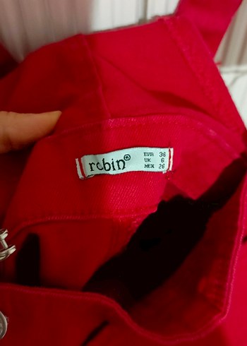 Kırmızı Süet Askılı Mini Salopet - Görsel 2