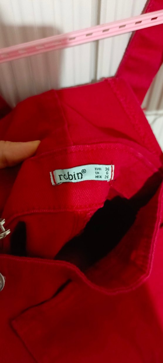 Kırmızı Süet Askılı Mini Salopet - Görsel 2