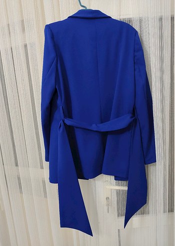 42 Beden Kadın Mavi Midi Blazer Ceket