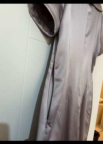 Bej Gri Drapeli Midi Elbise - Görsel 4