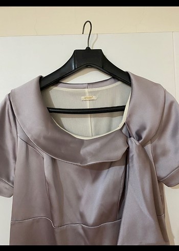 Bej Gri Drapeli Midi Elbise - Görsel 3