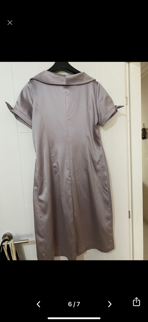 Bej Gri Drapeli Midi Elbise - Görsel 5