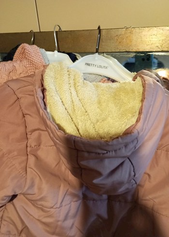 8 Yaş Beden ten rengi Renk Kız Çocuk Bej Kapüşonlu Fermuarlı Mont