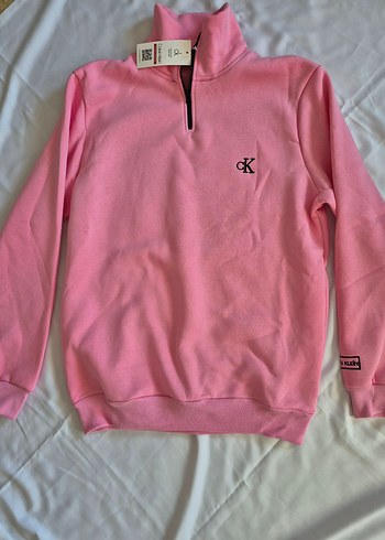Pembe Yarım Fermuarlı ünisex Sweatshirt