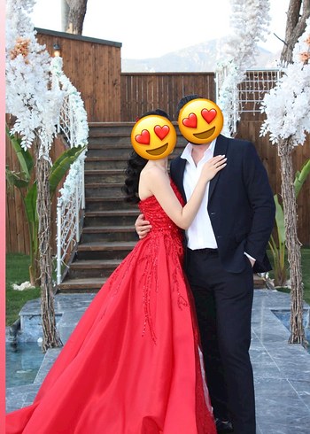 Abiye Kırmızı Drapeli Straplez Uzun kına elbisesi 36 beden
