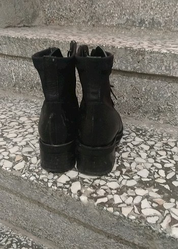 36 Beden siyah Renk Siyah Deri Blok Topuklu bot