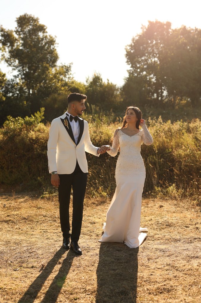 Uzun Kollu V Yaka Denizkızı Gelinlik - Görsel 4