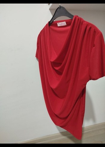 Kadın Kırmızı Drapeli V Yaka Bluz - Görsel 3