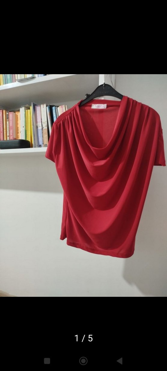 Kadın Kırmızı Drapeli V Yaka Bluz - Görsel 4
