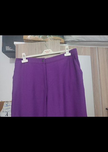 Mor Midi Keten Kadın Pantolon - Görsel 2