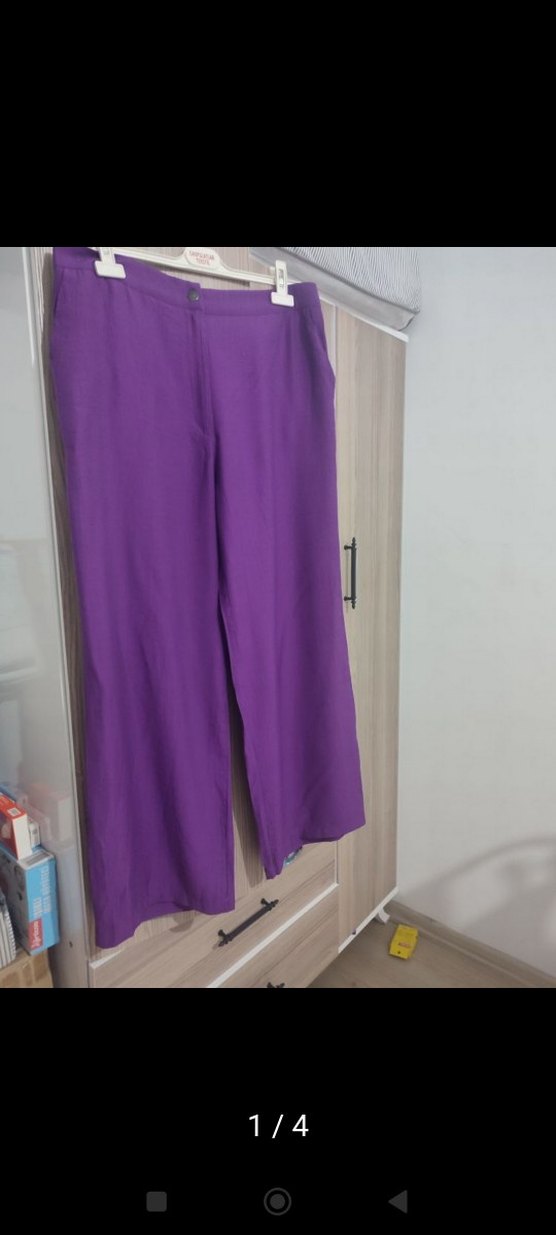 Mor Midi Keten Kadın Pantolon - Görsel 3