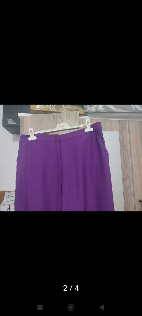 Mor Midi Keten Kadın Pantolon - Görsel 2