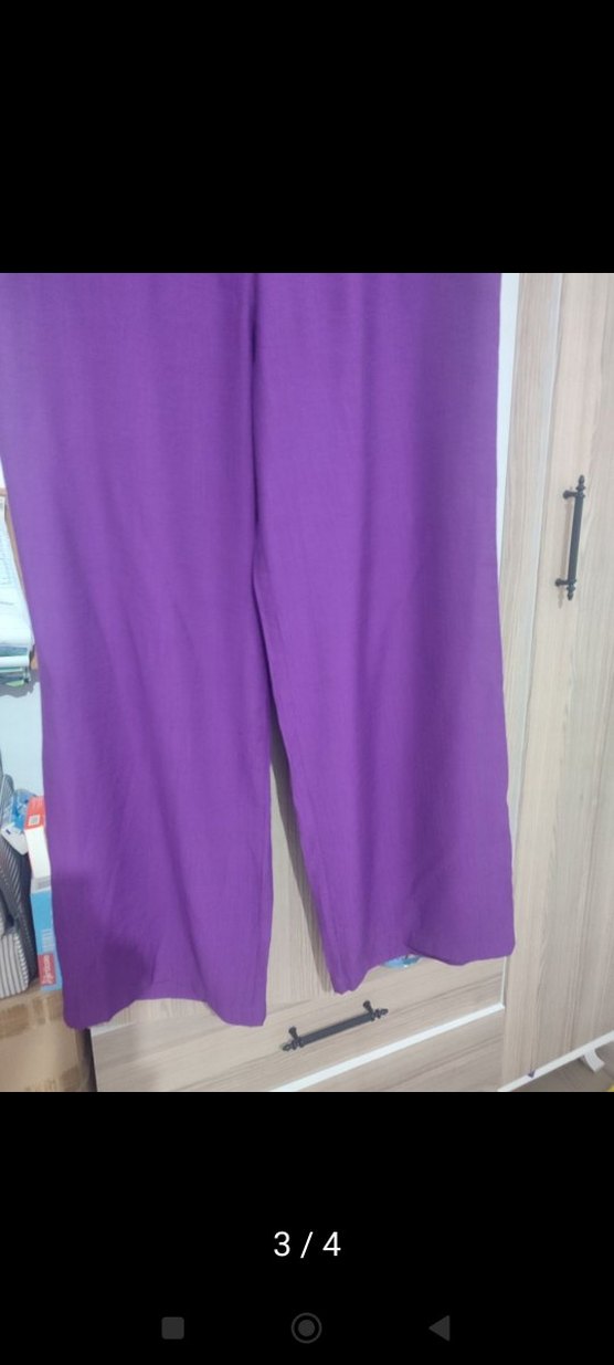 Mor Midi Keten Kadın Pantolon - Görsel 4