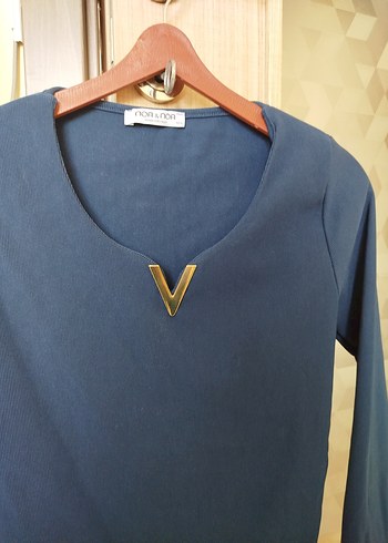 lacivert  yaka detaylı Kadın bluz - Görsel 3