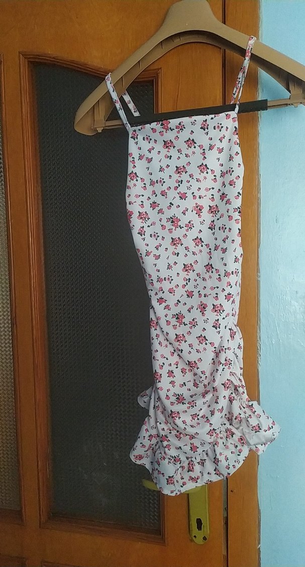 Beyaz Çiçek Desenli Mini Elbise - Görsel 2