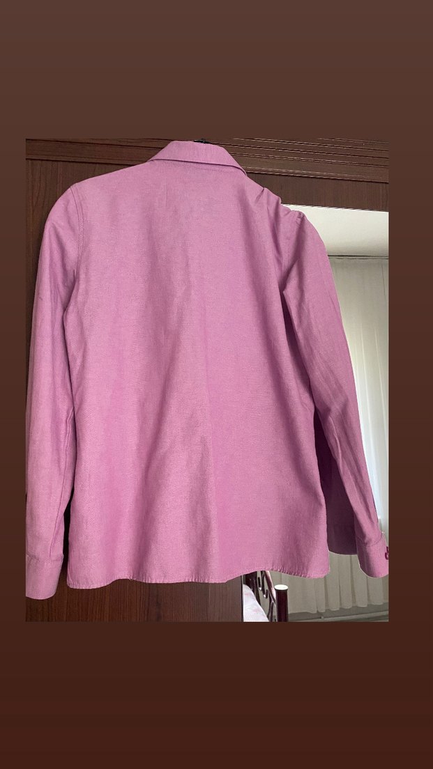 Düğmeli Pembe  Kadın Gömlek - Görsel 2