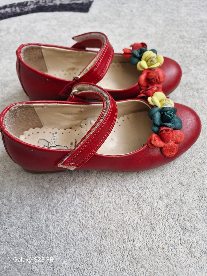 Çiçekli Kırmızı Kız Babet Ayakkabı - Görsel 2
