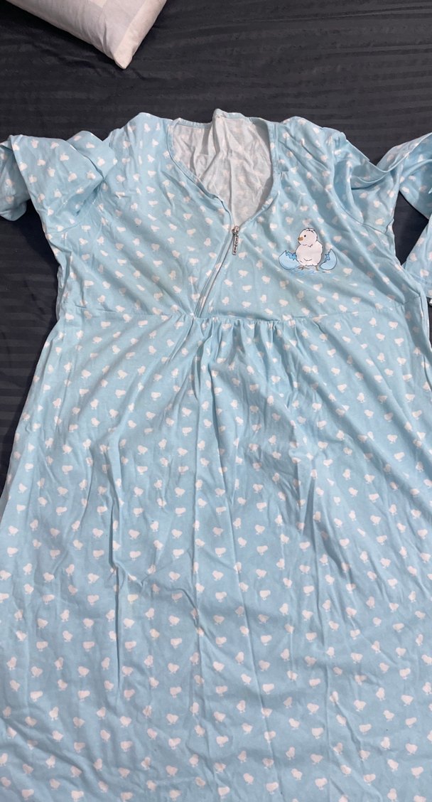 Mavi V Yakalı Hamile ve Emzirme Gecelik - Görsel 3