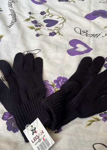 Siyah Örme Kadın erkek uyumlu örme eldiven - Görsel 2
