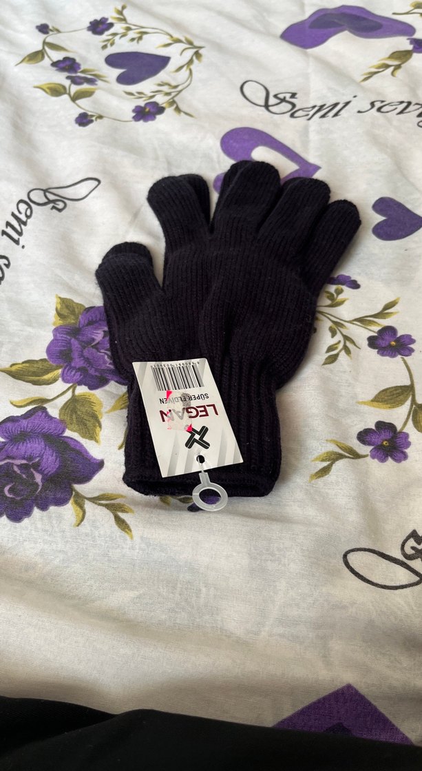 Siyah Örme Kadın erkek uyumlu örme eldiven - Görsel 4