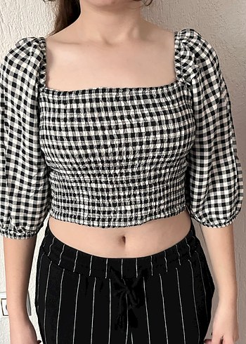 Siyah Beyaz Kareli Kadın Bluz - Görsel 2