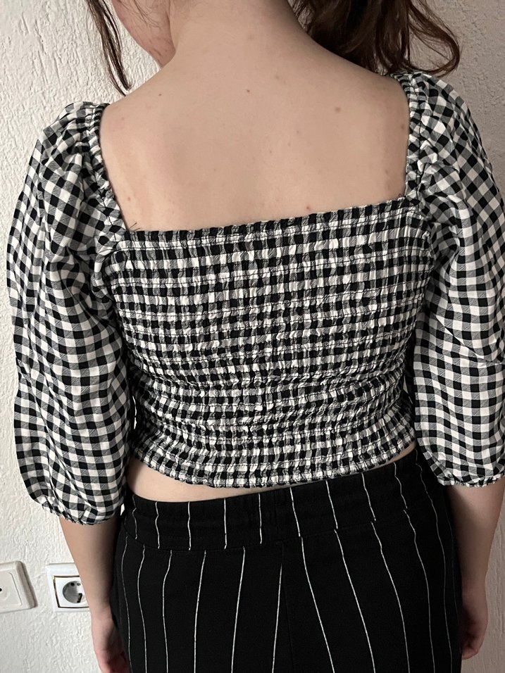 Siyah Beyaz Kareli Kadın Bluz - Görsel 4