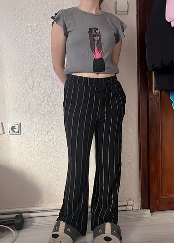 Vintage Tim Burton  girl  vibe çizgili kumaş pantolon - Görsel 2