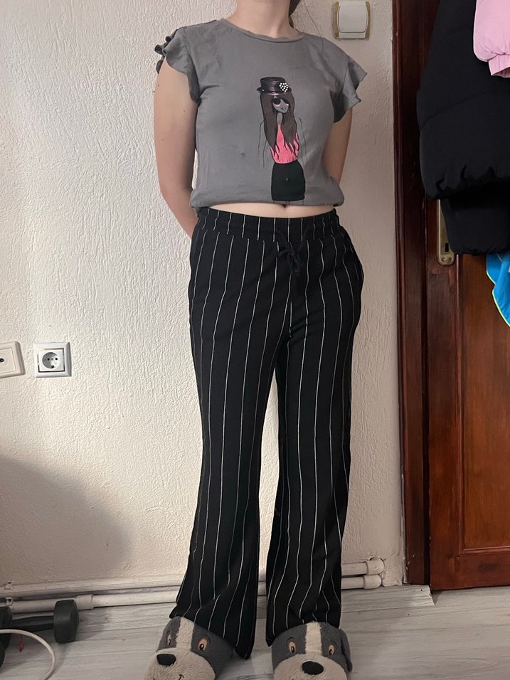 Vintage Tim Burton  girl  vibe çizgili kumaş pantolon - Görsel 2