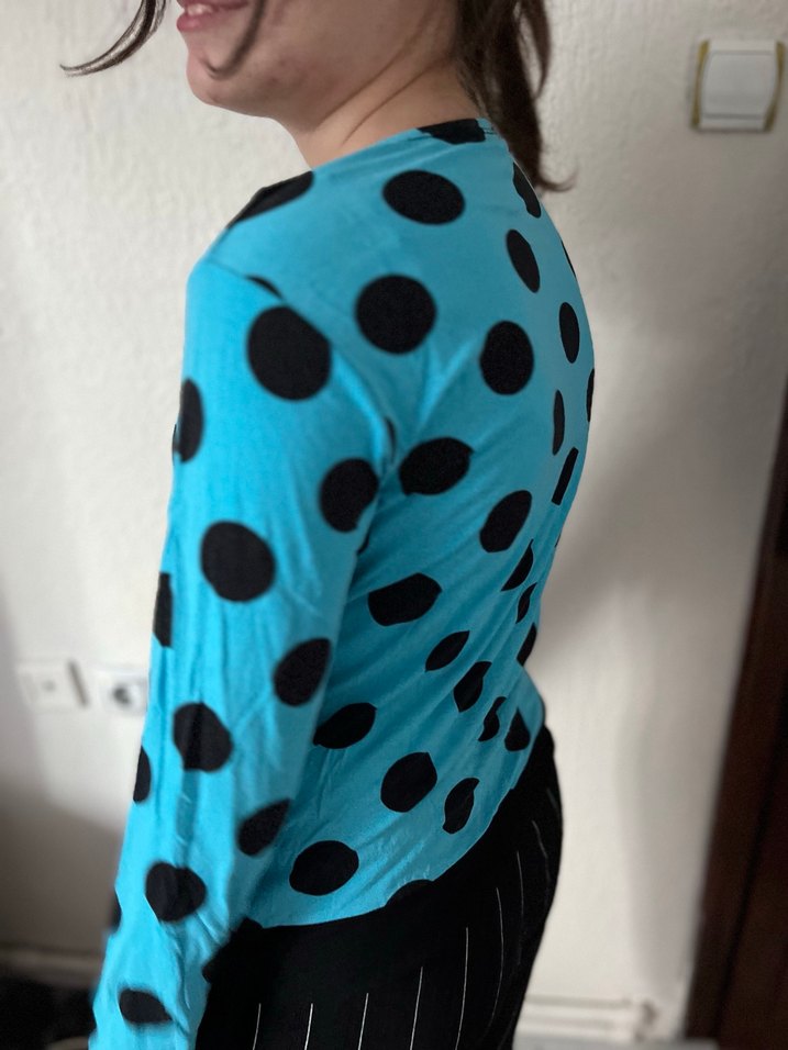 Vintage Mavi Puantiyeli Uzun Kollu Bluz - Görsel 4